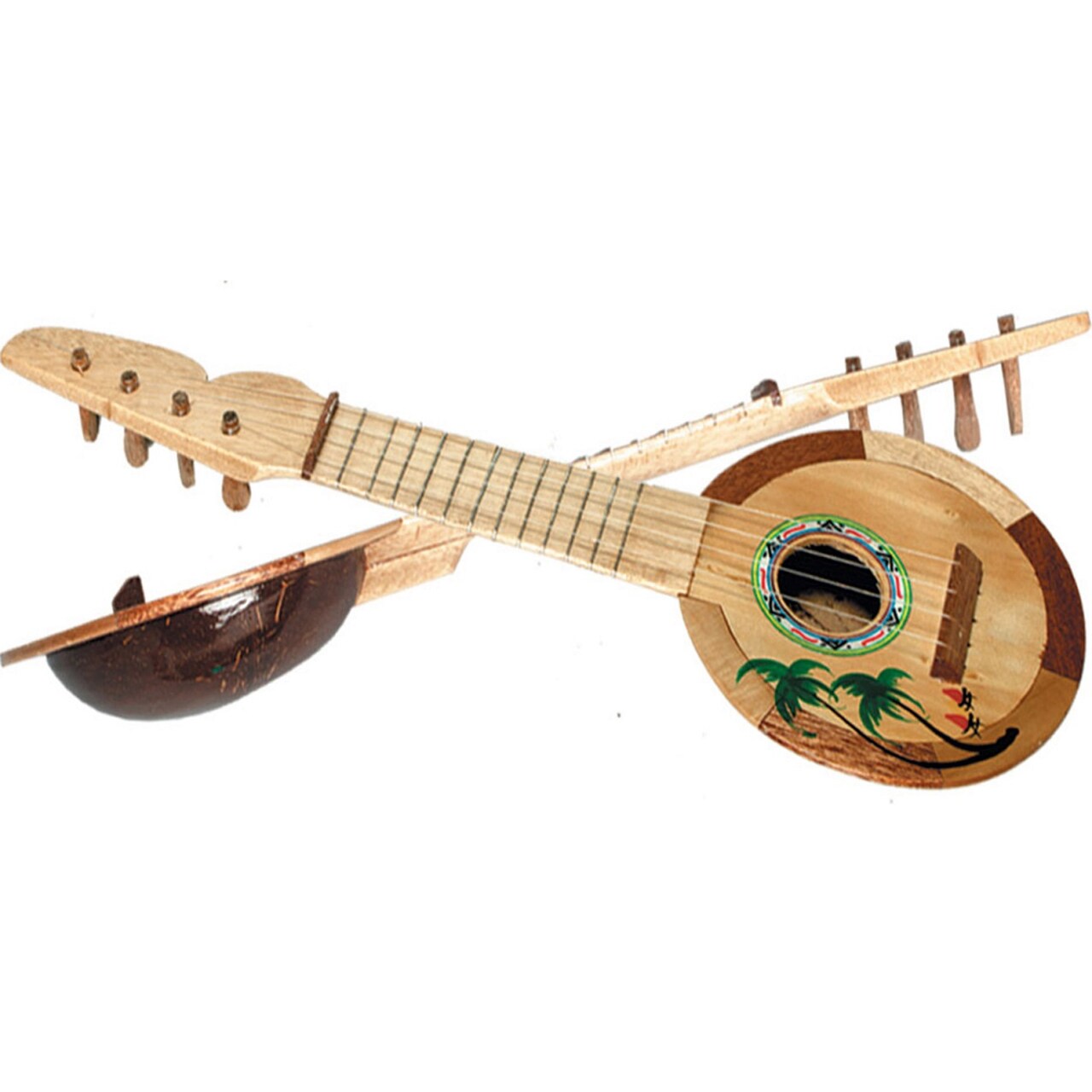 Party Central Pack of 6 Brown and Green Coconut Ukulele Luau Party Decorations 17''